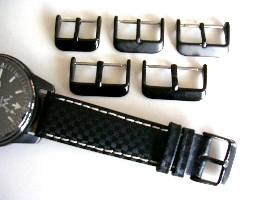 20mm Black PVD Buckle 316L SS Round Tongue Military Sport IW SUISSE 18 22 24 26