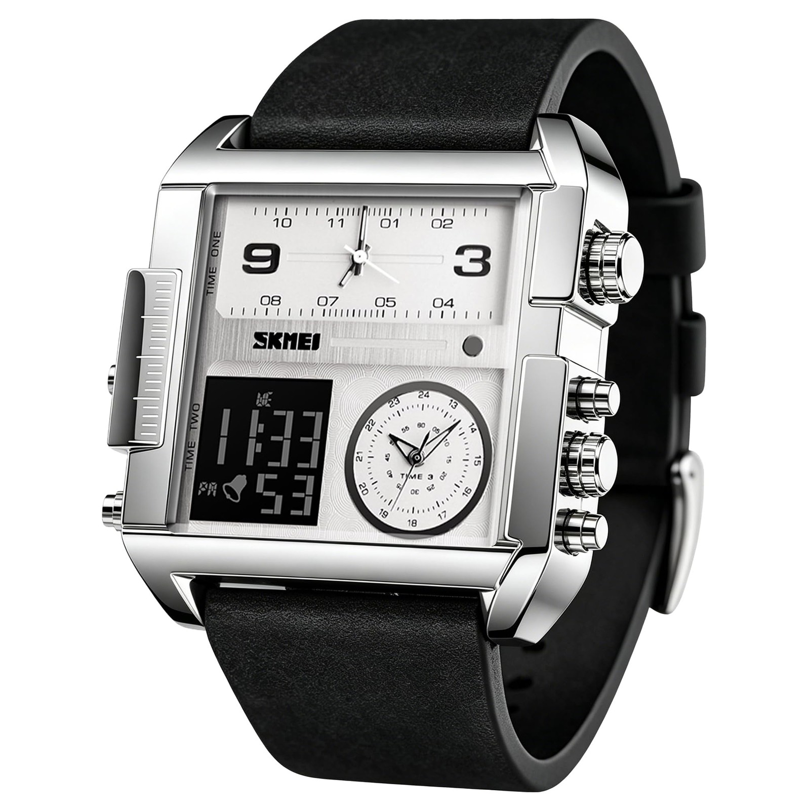 SKMEI Men’s Digital Sports Watch, LED Square 2.17*2*0.59 inch, Silver Black