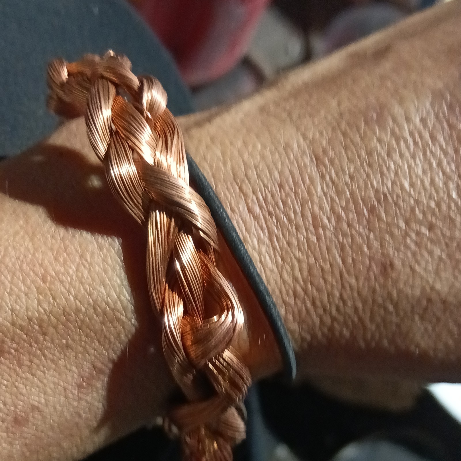 Adjustable Braided Copper Cuff Bracelet, No Closure, No Stone