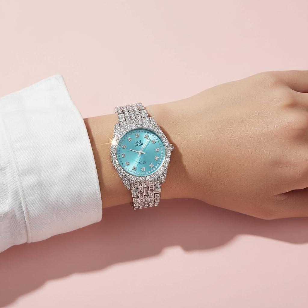 32mm Iced Out Women’s Diamond Dial Watch – Stylish & Elegant Timepiece