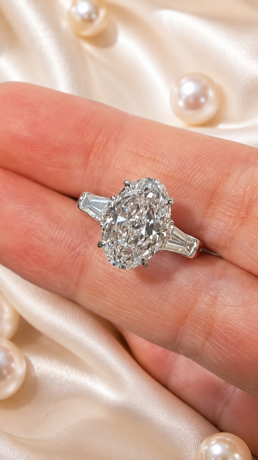 IGI Certified Lab Grown Diamond Engagement Ring 6.80 Ct Oval Cut 14k White Gold
