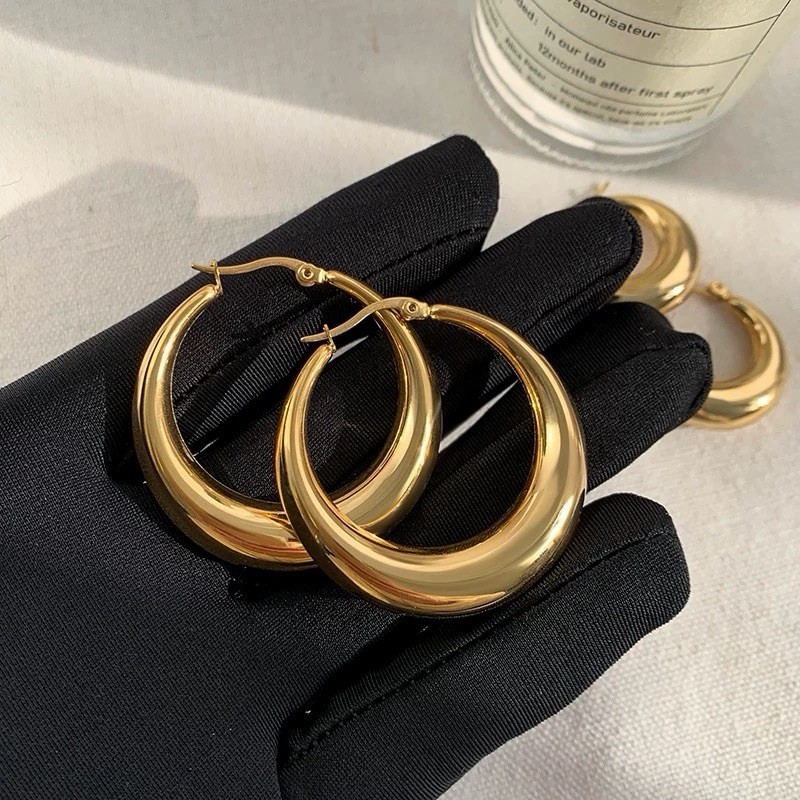 Chunky Hoop Earrings 925 Sterling Silver Posts Gold or Silver Thick Hoops