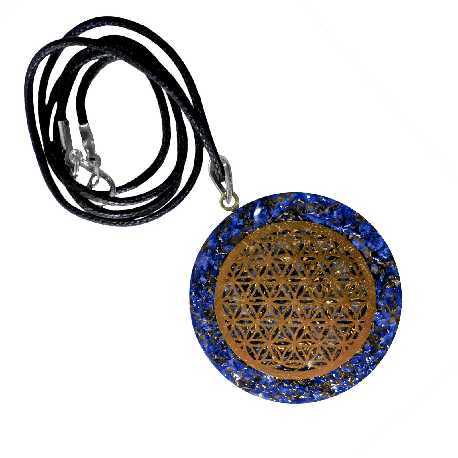 Lapis Lazuli Flower of Life Pendant Orgone Energy Copper Orgonite Necklace Reiki