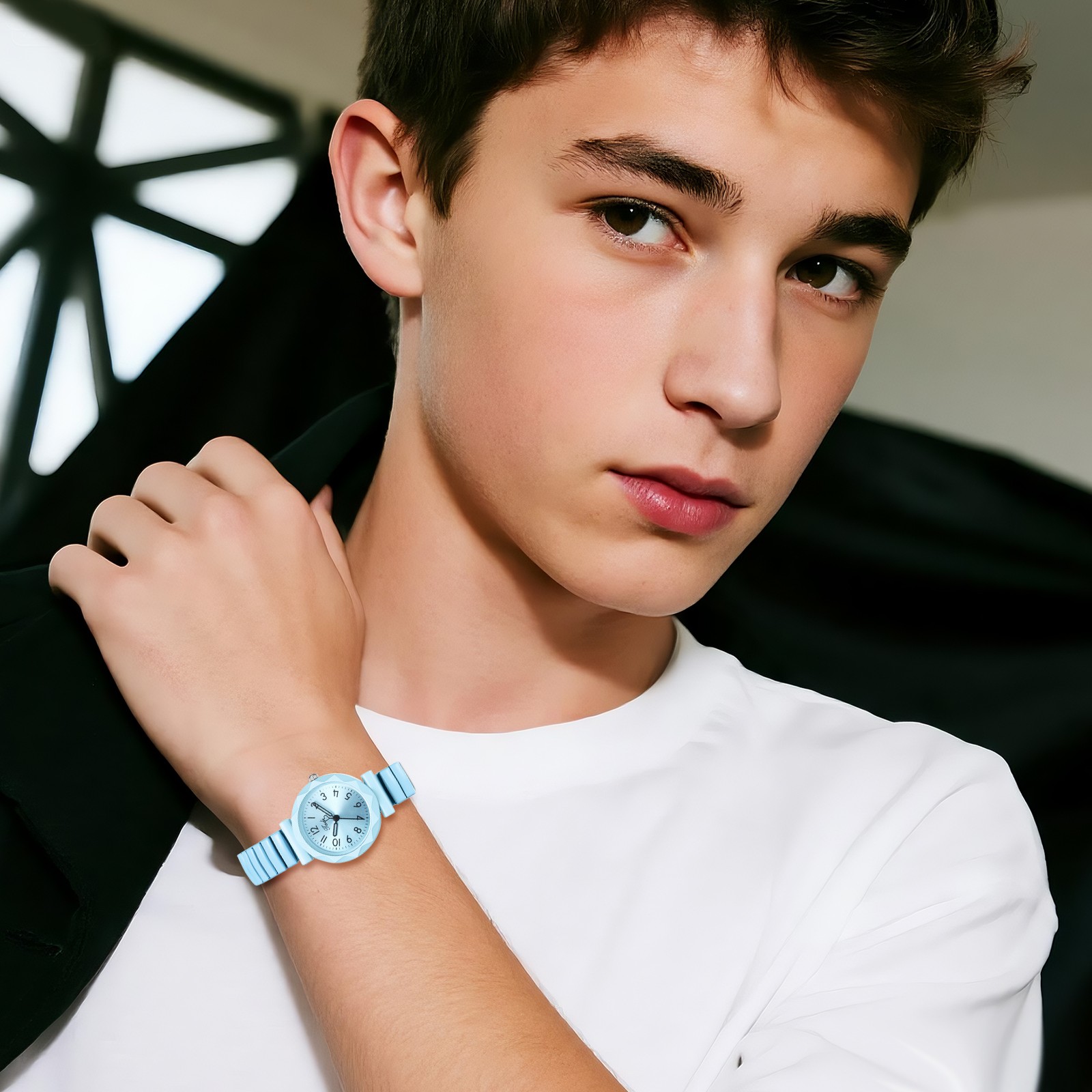 Students Youth Elastic Stainless Steel Strap Easy Reader Quartz Wrist Watches
