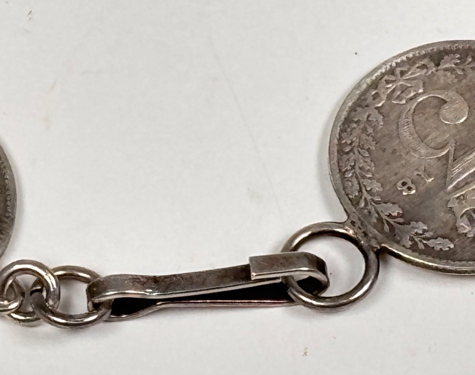 Vintage Silver Charm Bracelet King George V Three Pence Coins British Retro