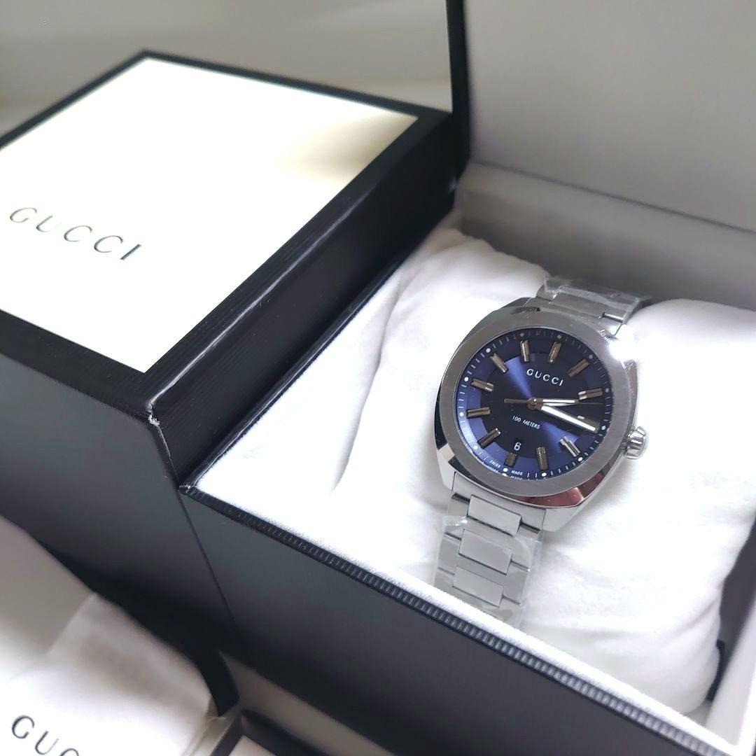 Gucci GG2570 Quartz Watch YA142303 41mm Blue Dial Date 100m Water Resistant