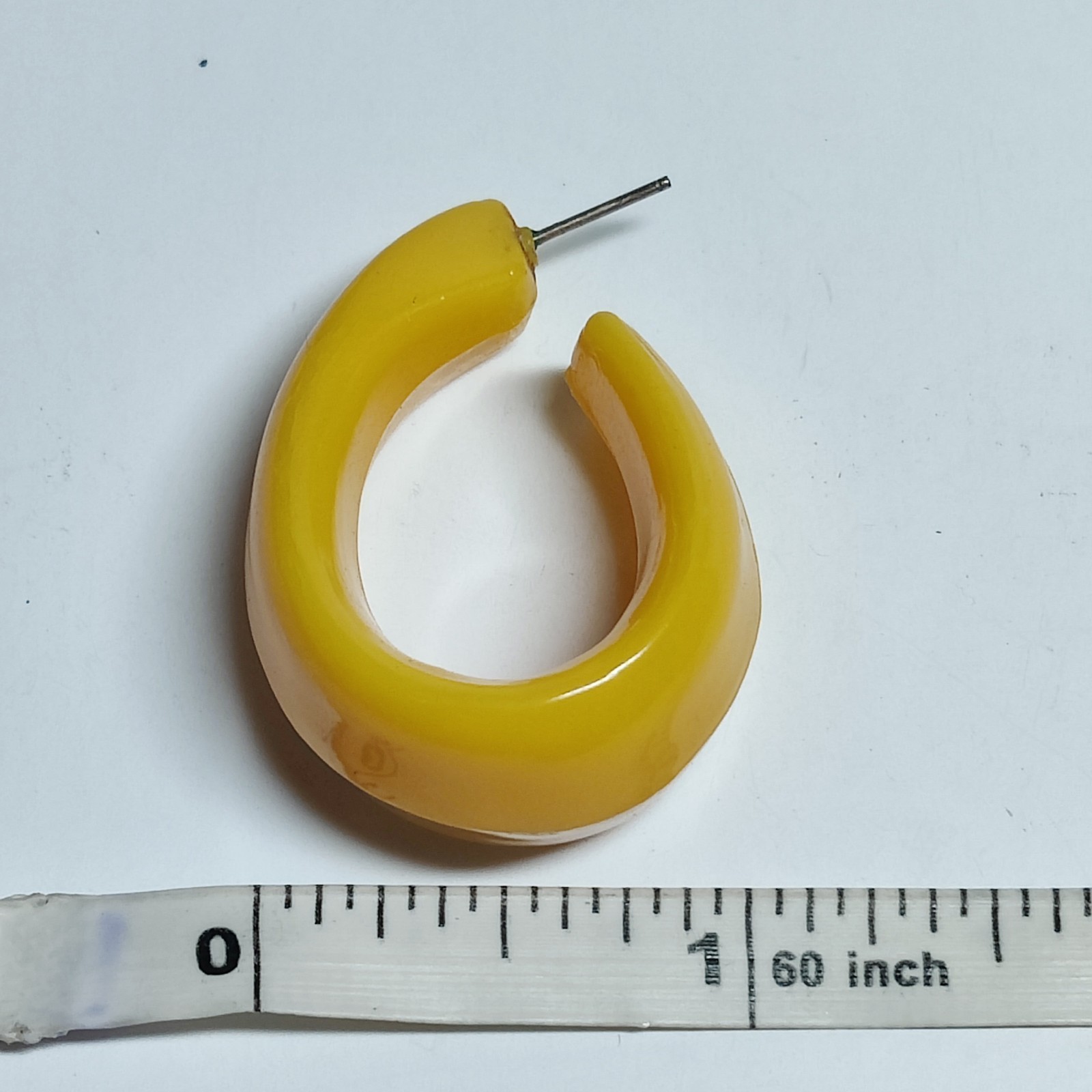 Retro Yellow Lucite Acrylic Clamper Bracelet & Post Style Huggie Earrings