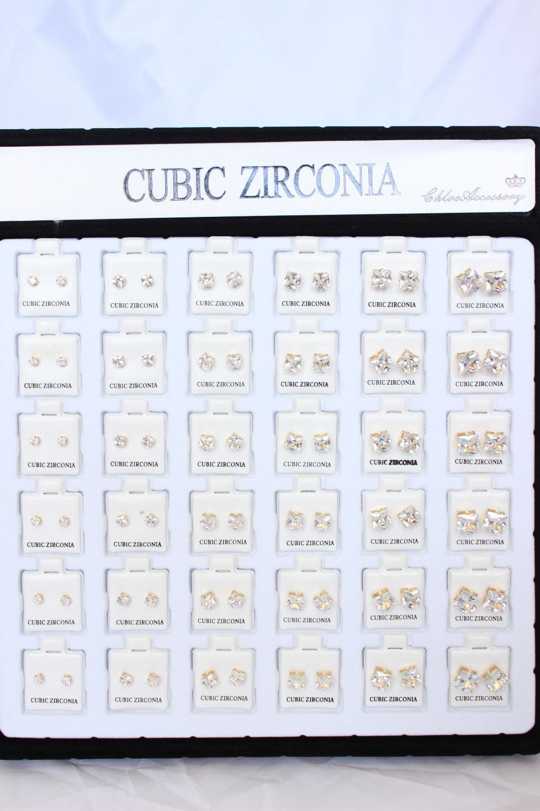Wholesale Lot 36pcs Cubic Zirconia CZ Earrings Wedding Square Stud GOLD Jewelry