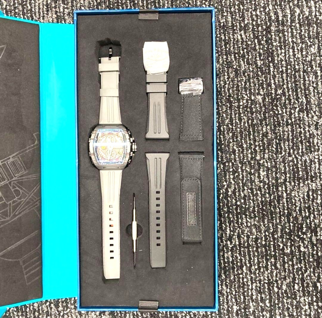 NUBEO Magellan Chronograph Watch Gray Rubber Strap 48mm Ltd Ed NB-6024