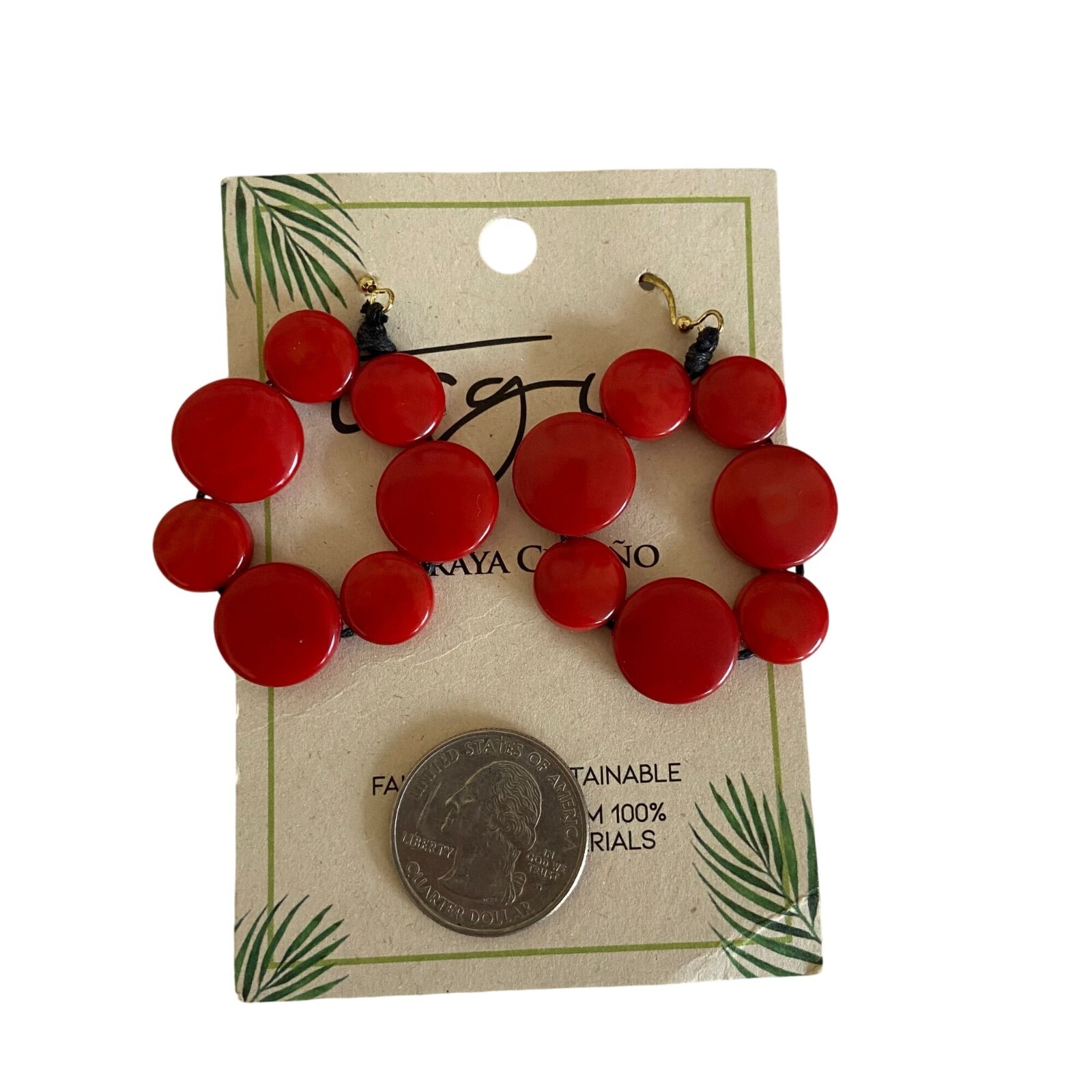 Tagua Drop Earrings by Soraya Cedeno Red NEW Handcrafted