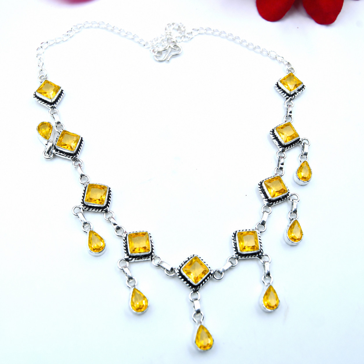 Yellow Citrine Gemstone Handmade 925 Sterling Silver Jewelry Necklace Sz-17-18″
