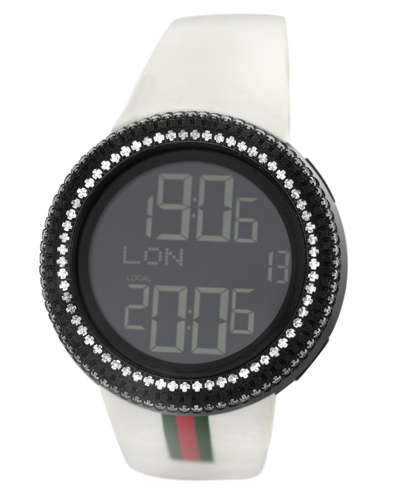 Gucci I-Gucci YA114-2 PVD Steel Black White Diamonds 46MM Unisex Digital Watch