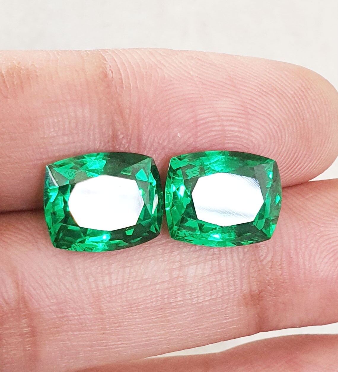 19.56 Ct Lovely Green Zambian Emerald Matching Pair Cushion Cut AAA Loose Gems