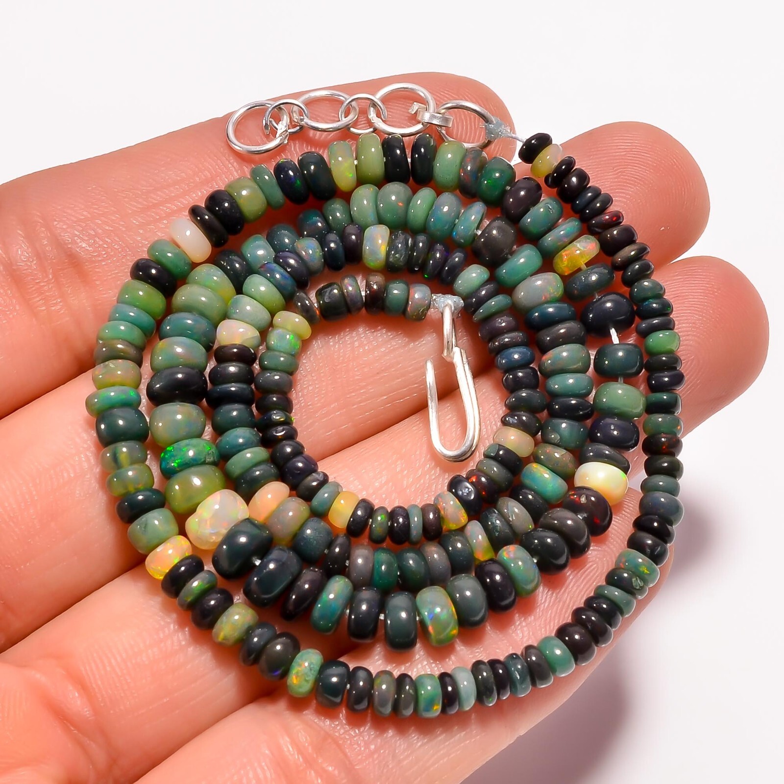 Multi Ethiopian Opal Gemstone Rondelle Smooth Beads Necklace 17-18″ A-4453