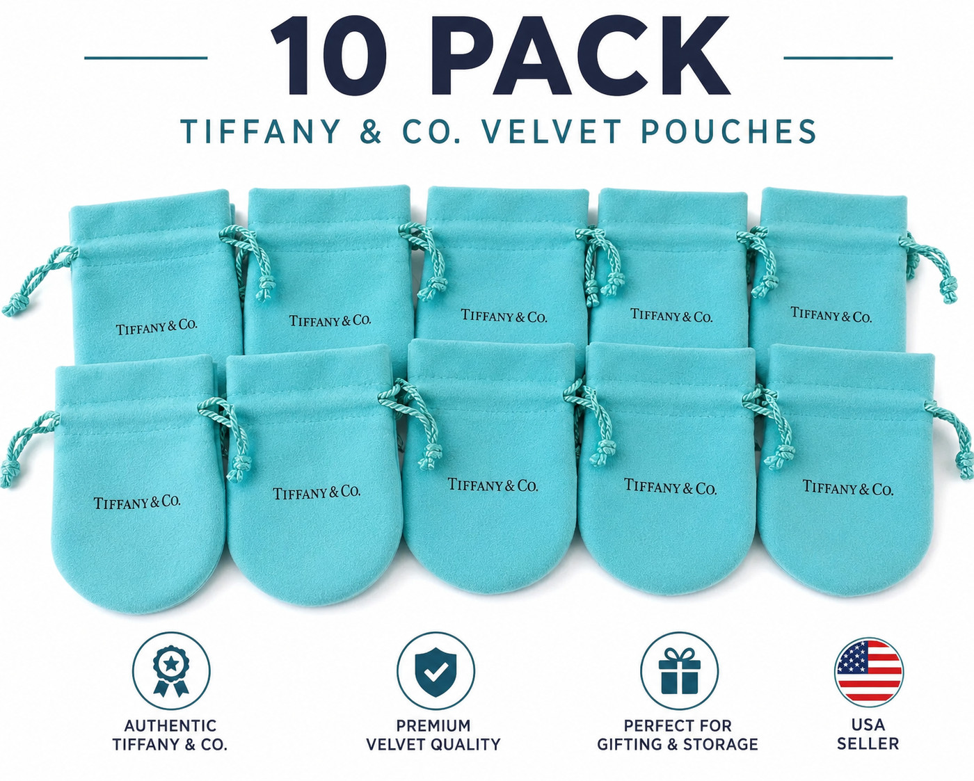 10pc Tiffany Empty Blue Jewelry Pouch Drawstring Bag Small New Lot of 10