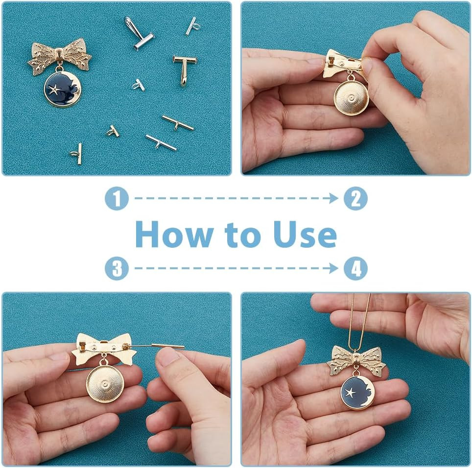 12Pcs 3 Sizes Pin to Pendant Converter Brass Brooch Pendant Converters Golden an