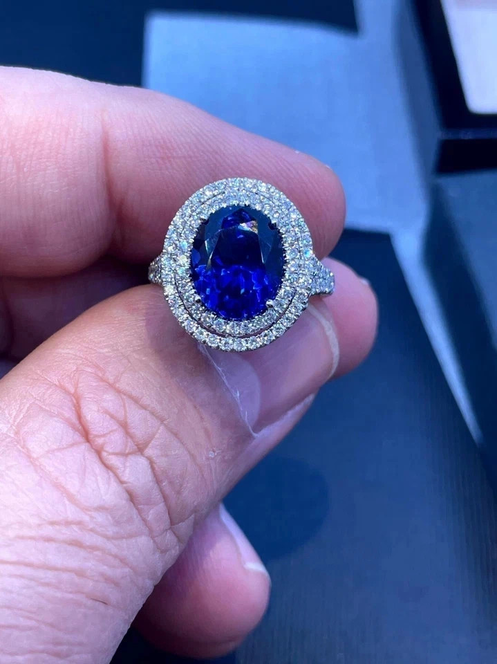 2.56 Ct Oval Cut Natural Sapphire Diamond & Wedding Ring 14K White Gold