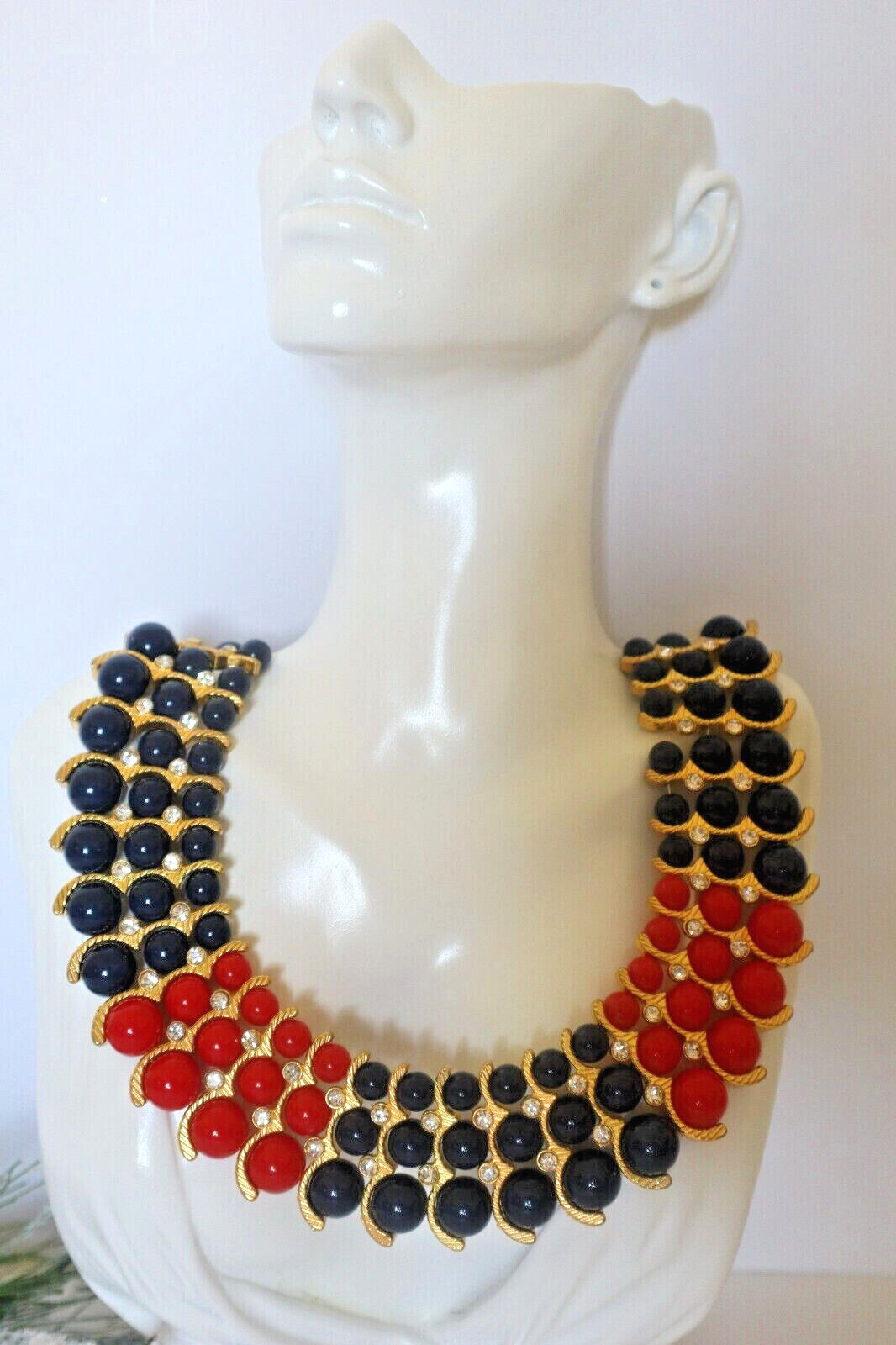 IMAN Rhinestone Collar Necklace Egyptian Style Beaded Gold Plated NEW