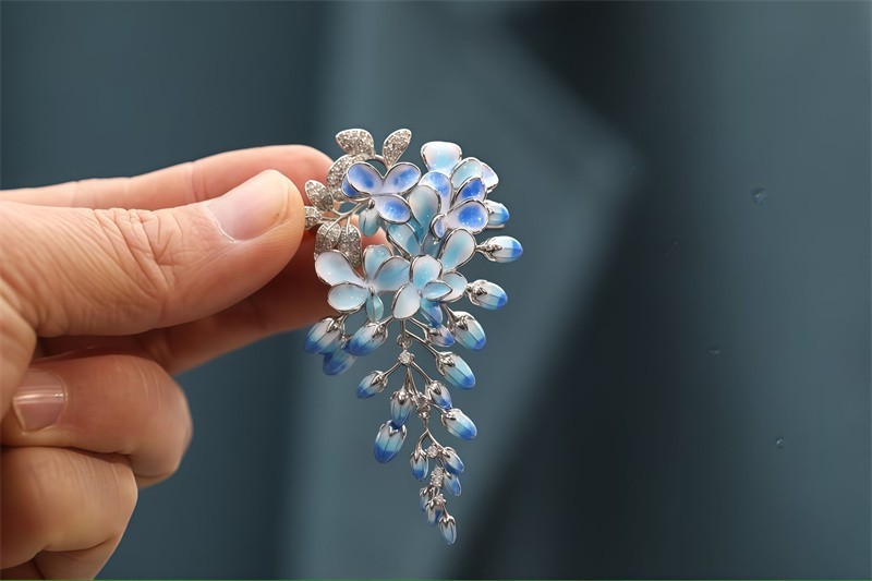 Enamel Color Design Wisteria Flower Brooch, High Quality Flower Brooch 6.6CMX4CM