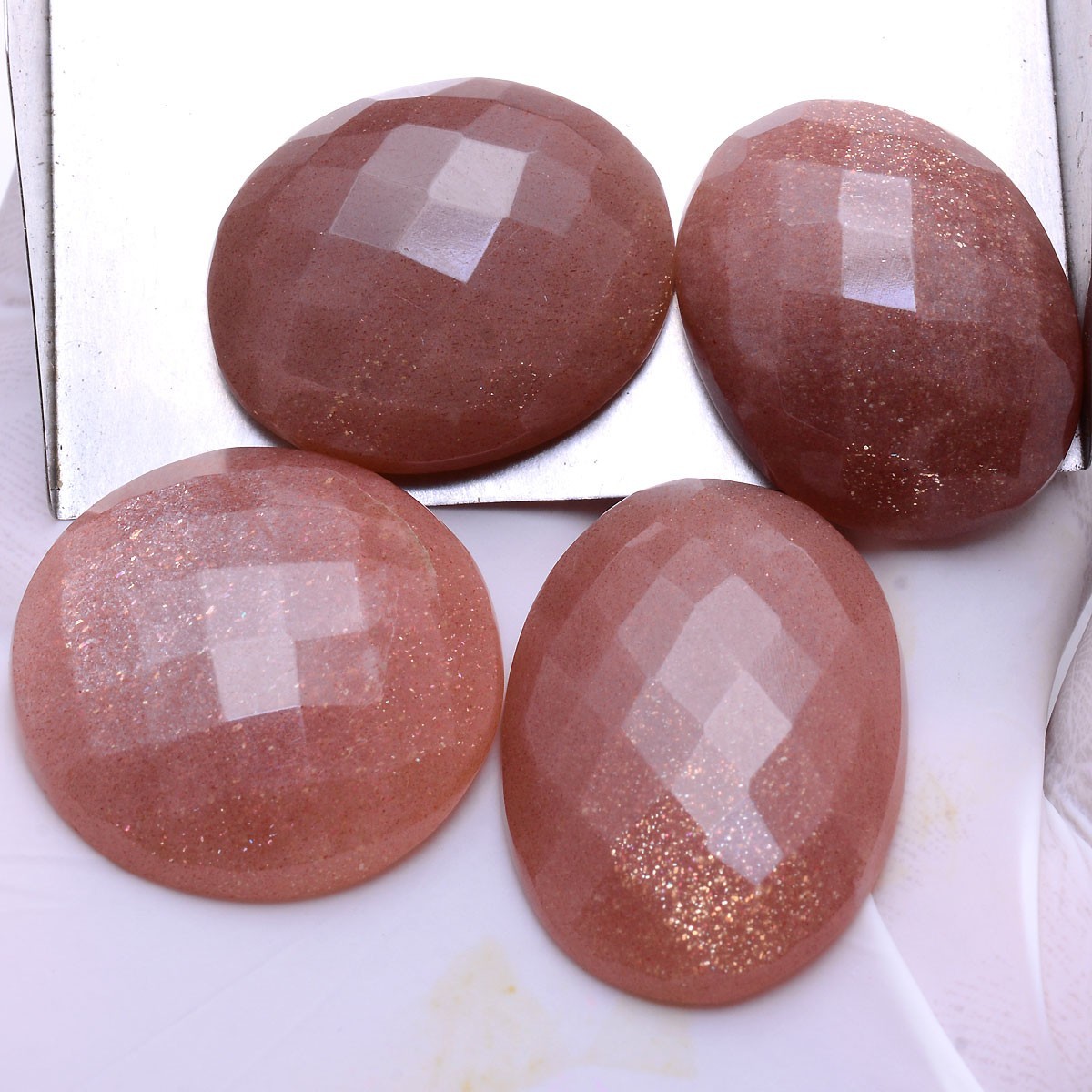 4 Pcs Natural Shiny Peach Moonstone Top Grade 25mm-29mm Checker Cut Gemstones