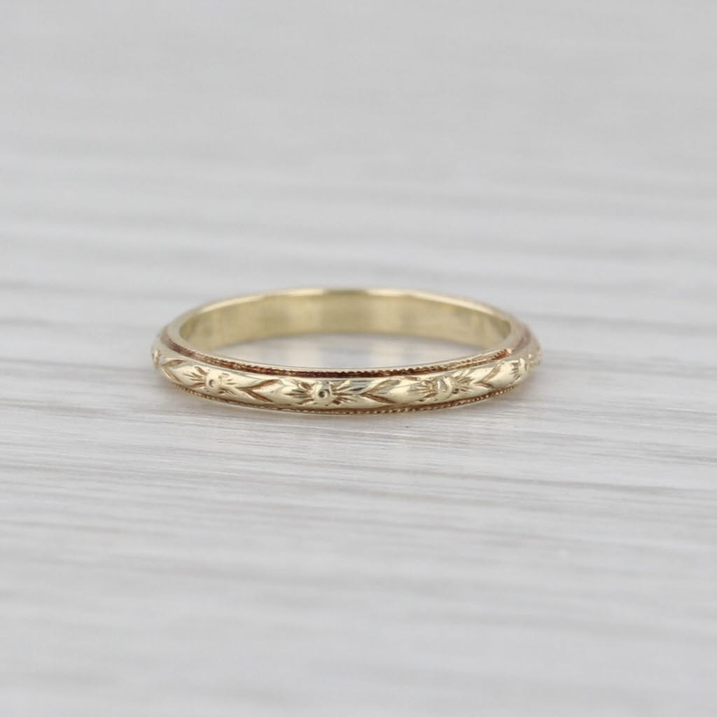 Vintage Baby Ring 14k Yellow Gold Floral Engraved Band Small Size