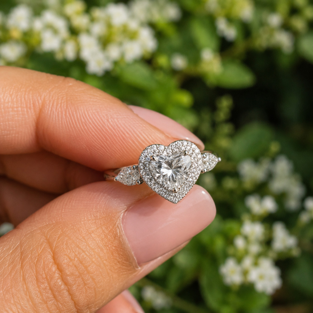 3Ct Heart Lab Created Diamond Halo Engagement Ring 14K White Gold Plated Silver