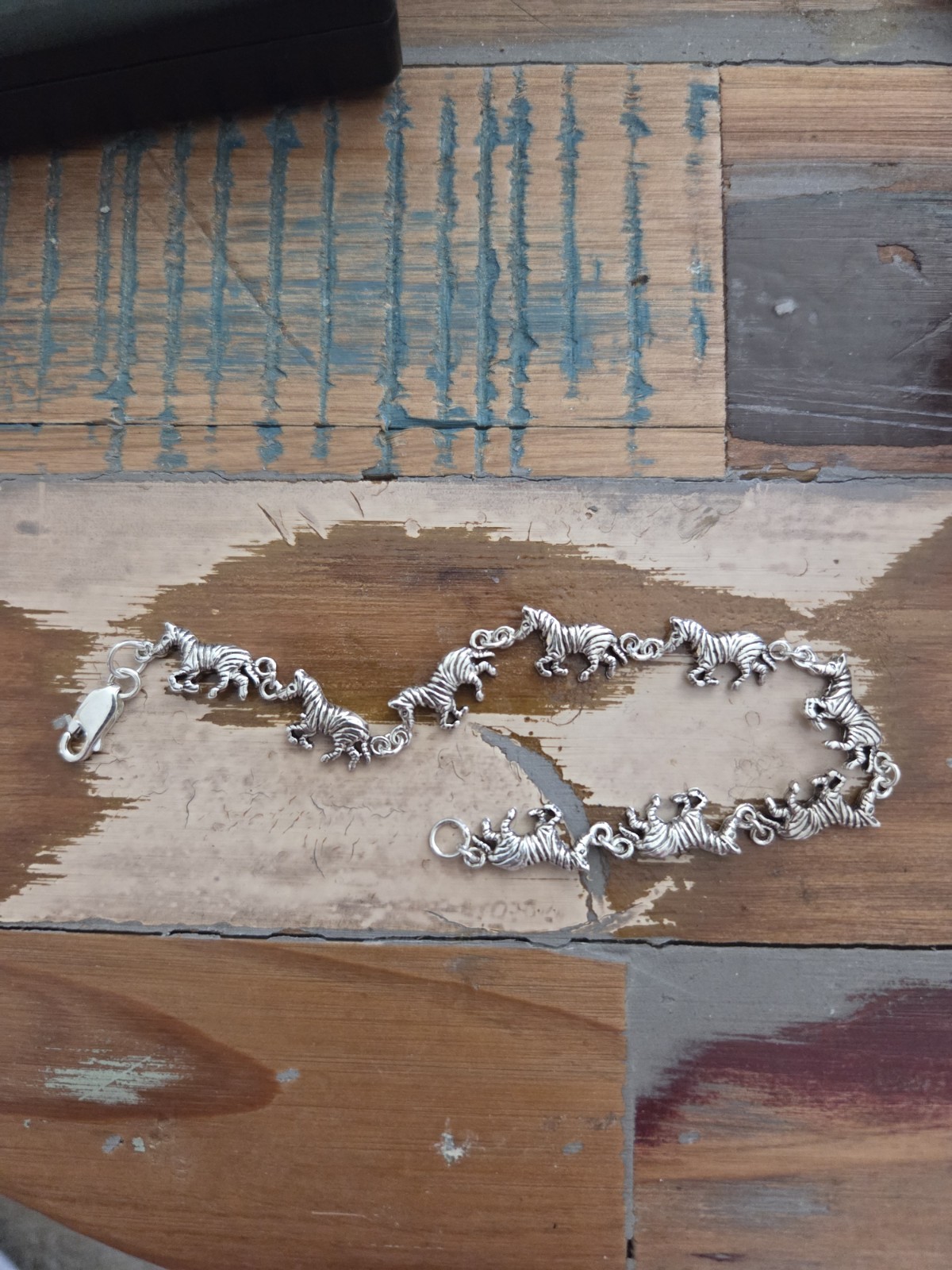 925 Sterling Silver Running Zebras Animal Link Bracelet 7.5″ 9.48gr