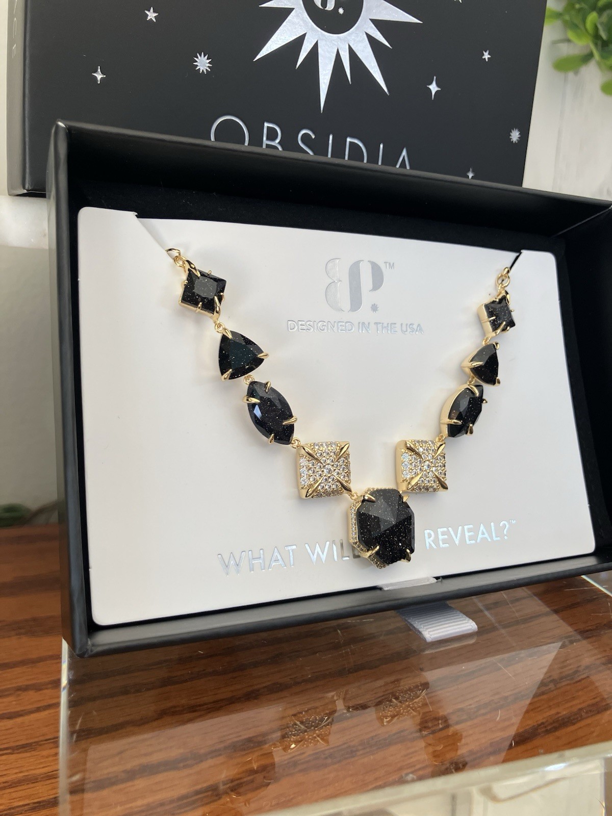 Bomb Party Obsidia “Celestial Throne” Necklace Onyx Sandstone On Gold NK62998