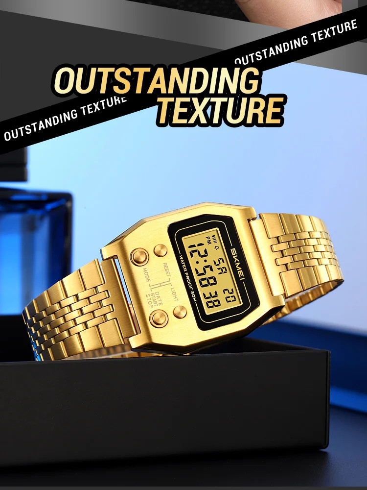 SKMEI 2460 Men’s Sports Waterproof Digital Watch Stainless Steel Luxury Retro LE
