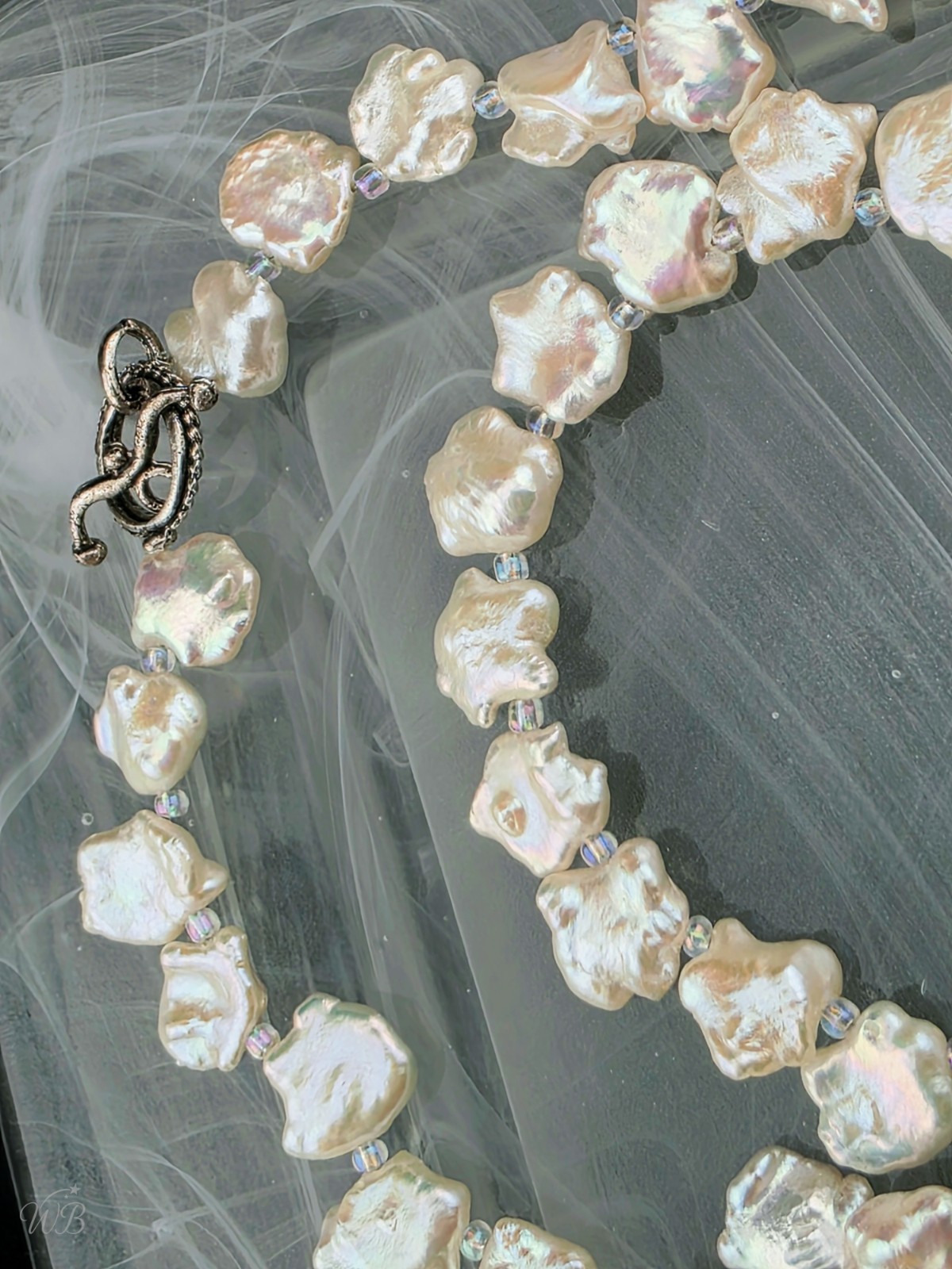 Real White Baroque Freshwater Cultured Pearl Star Necklace 20″ Silver Tone Clasp