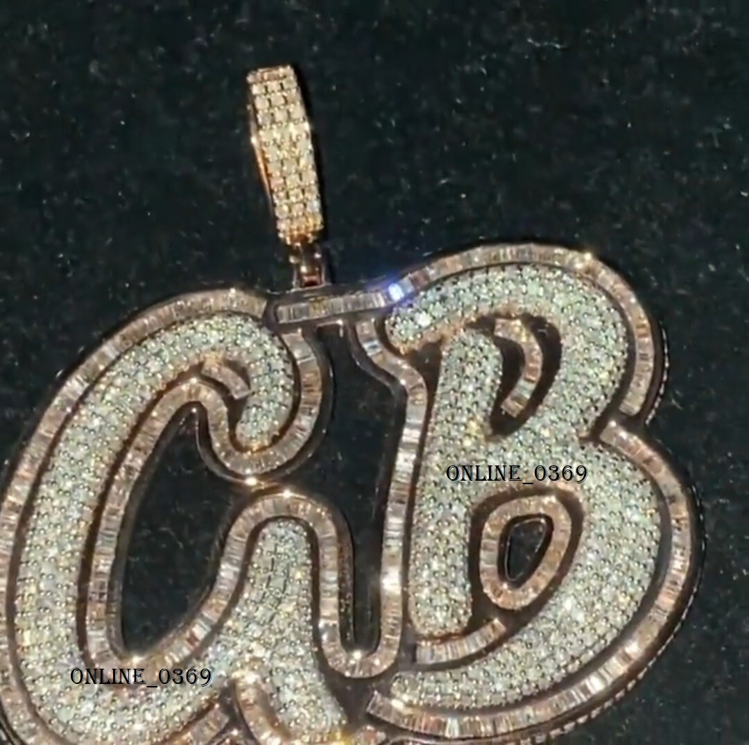 Men’s 4 ct Round & Baguette Cubic Zirconia New Style GB Pendant in 925 Silver
