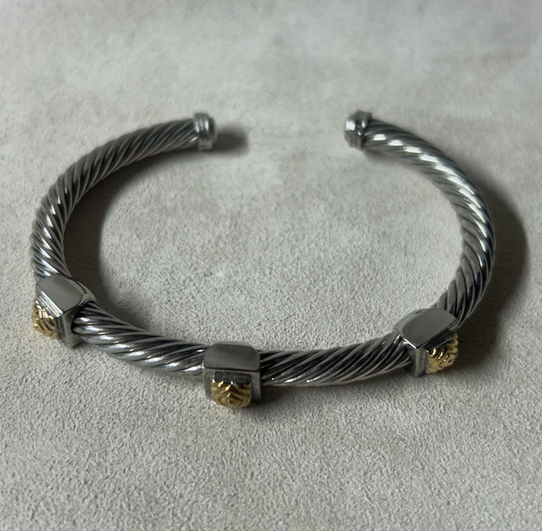 Silver/ Gold Tone Tennis & Cuff Bracelet Lot Of 2