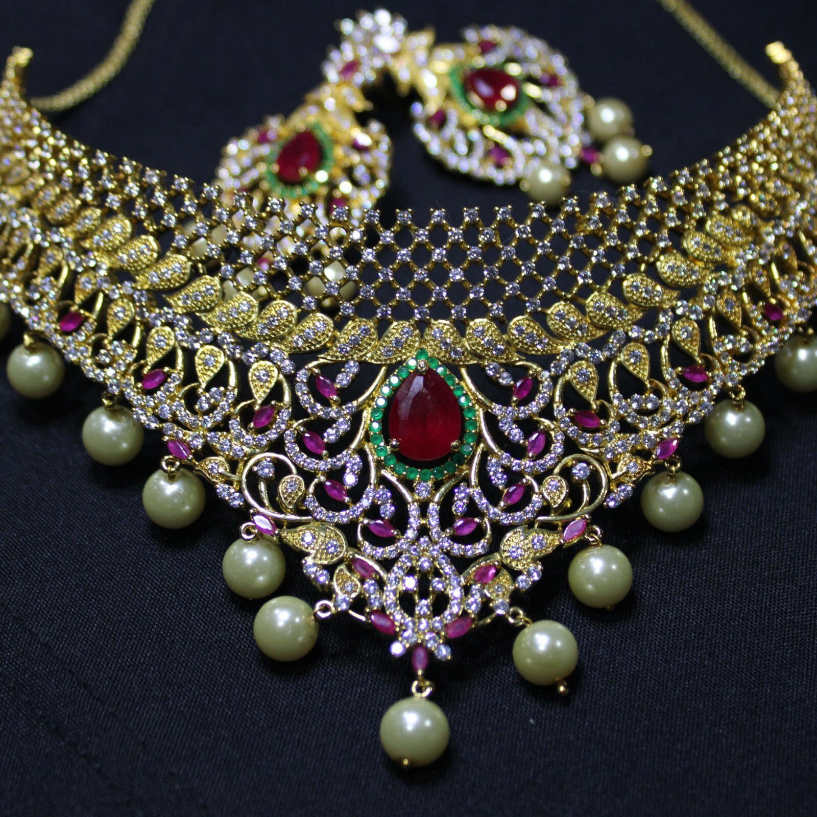 Eva: Ruby Choker with Diamond and Emerald Pave (Set) (lab-created)