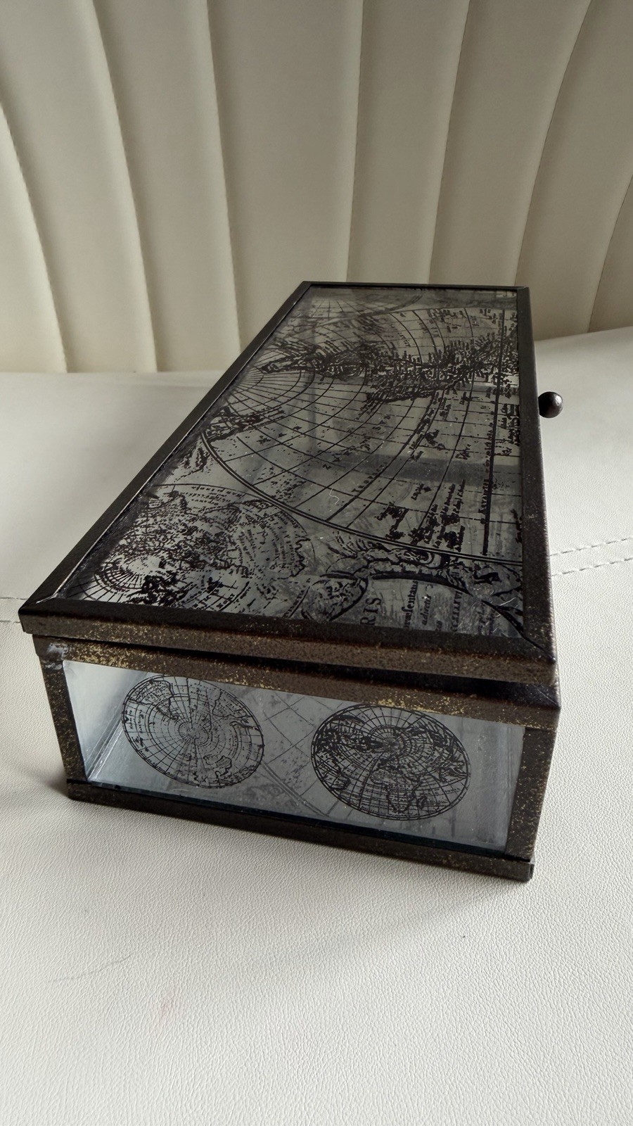 Vintage Style Glass World Map Keepsake Box Jewelry Trinket Storage Display Case