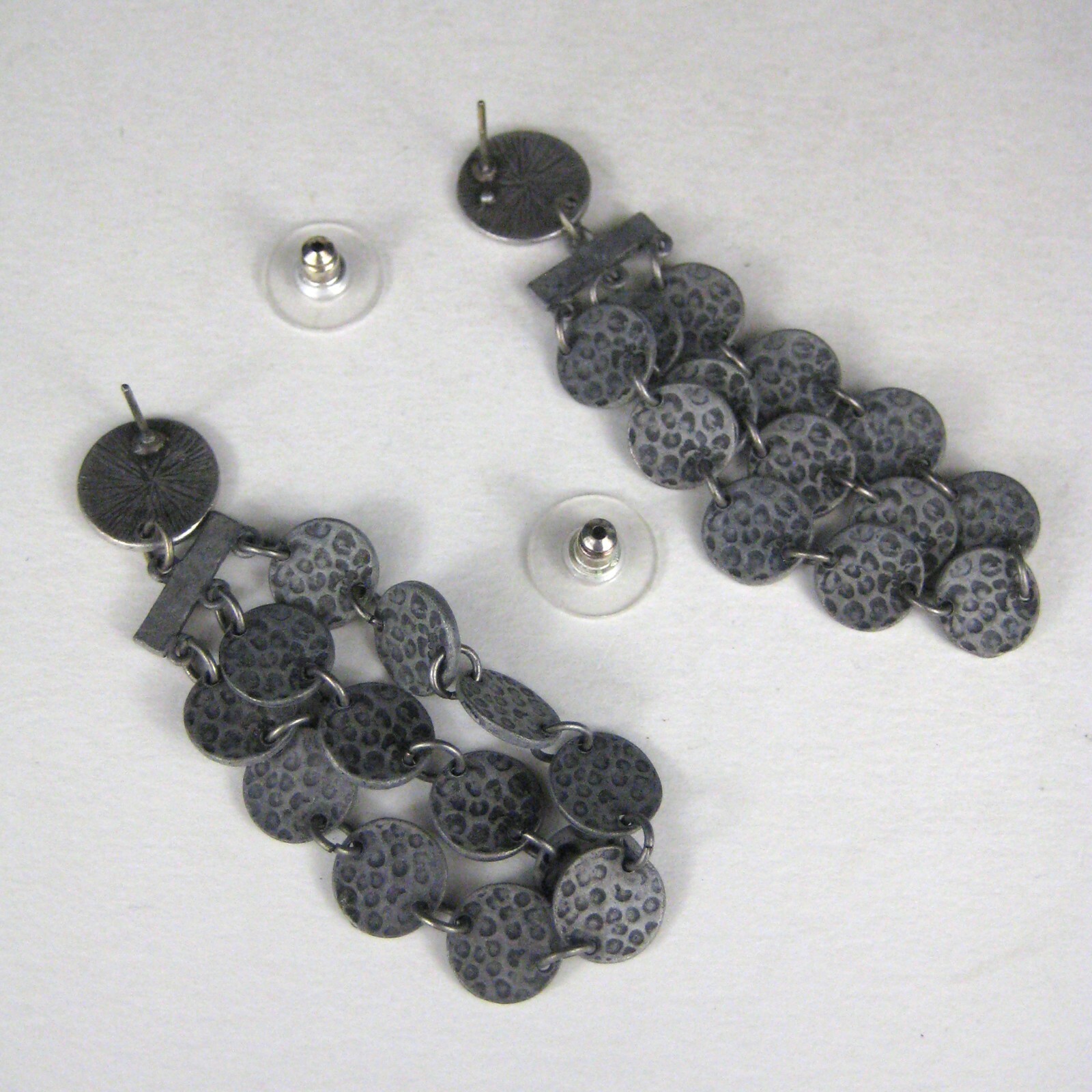 Earrings Womens Pierced Dangle Modern Statement Runway 2.8 in Hammered Gray