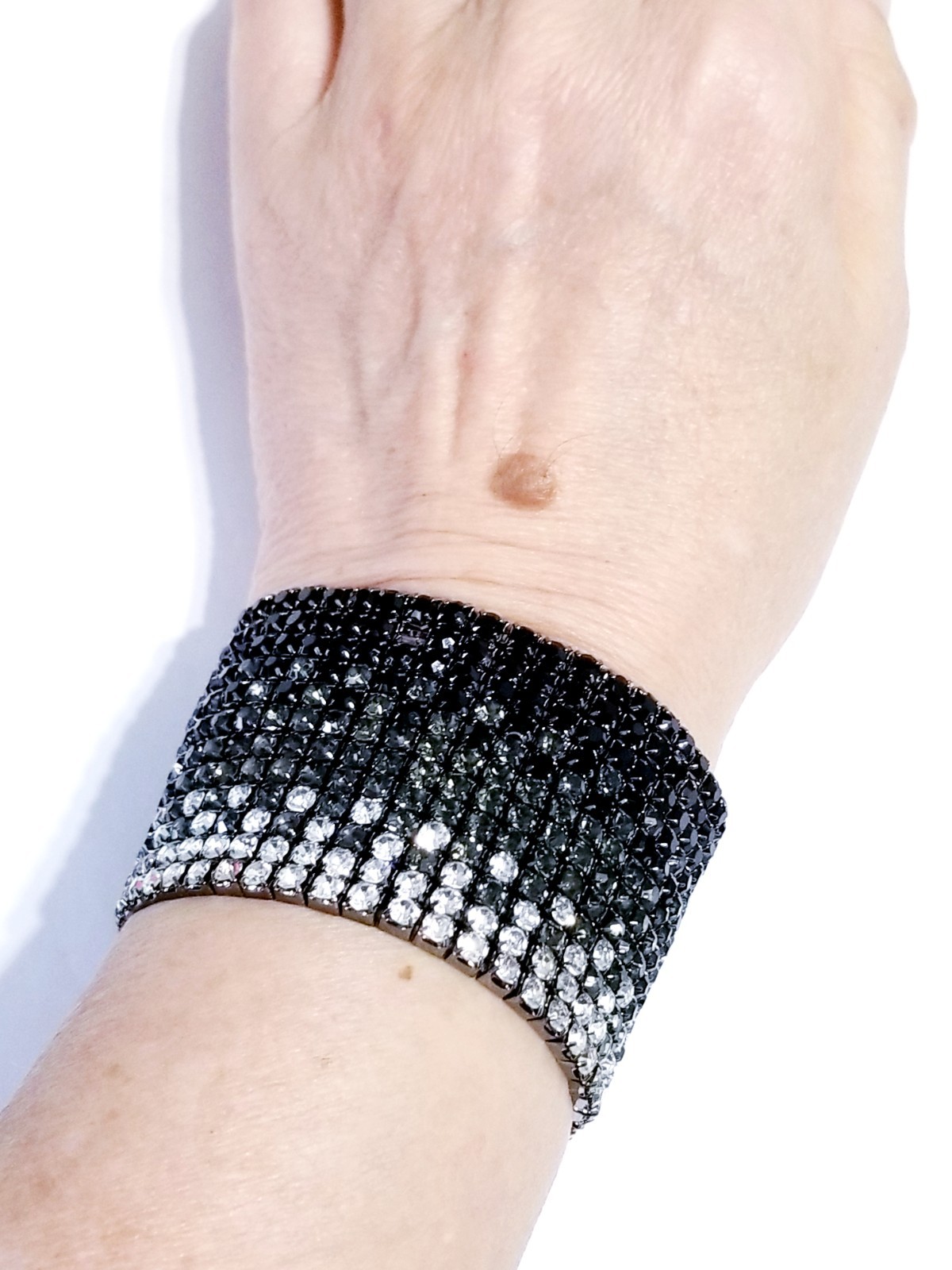 Black Rhinestone Stretch Bracelet Statement Pageant Drag Queen Jewelry Prom
