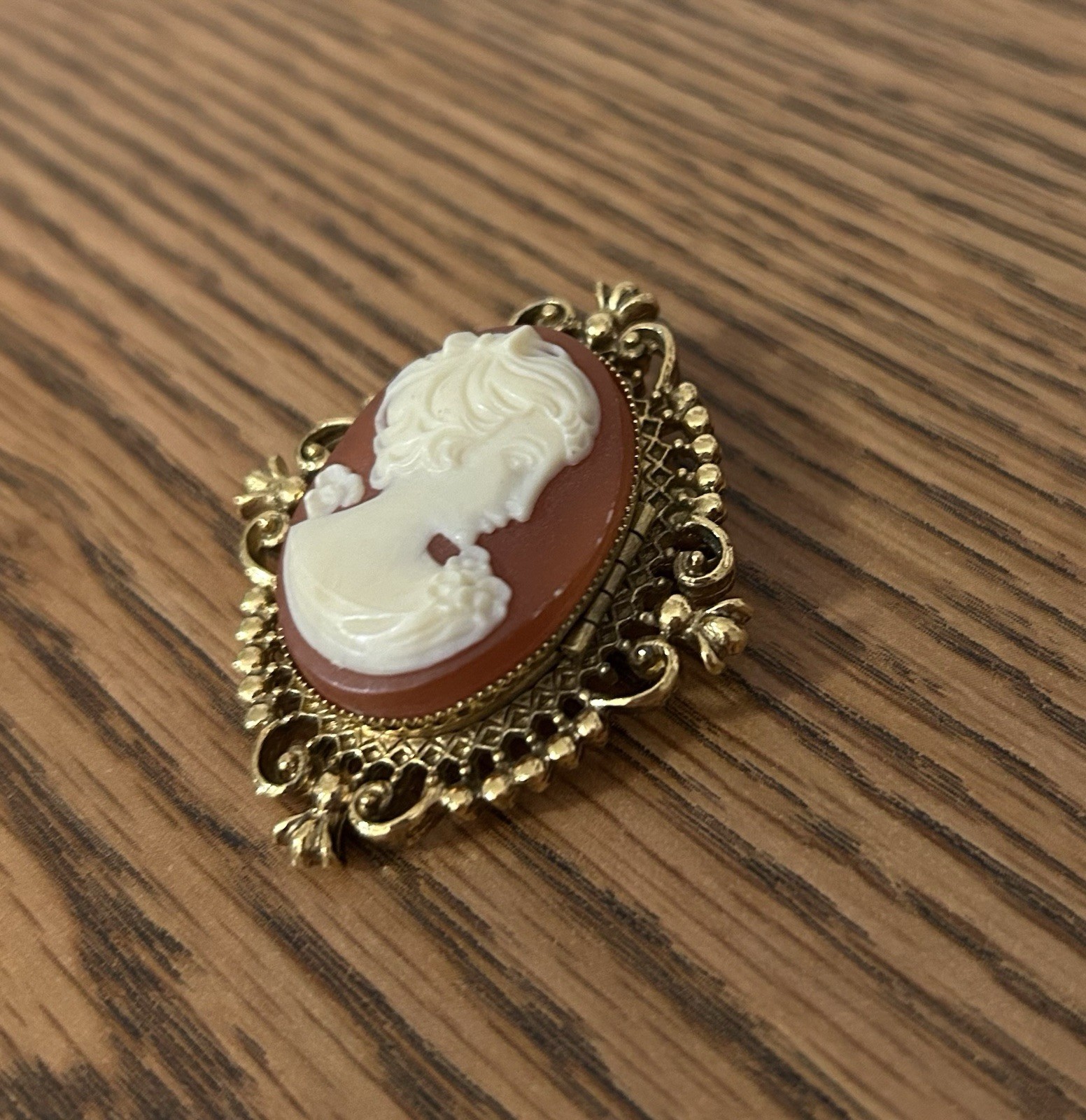Vintage Avon Cameo Locket Brooch, Avon Compact Perfume Brooch Pin