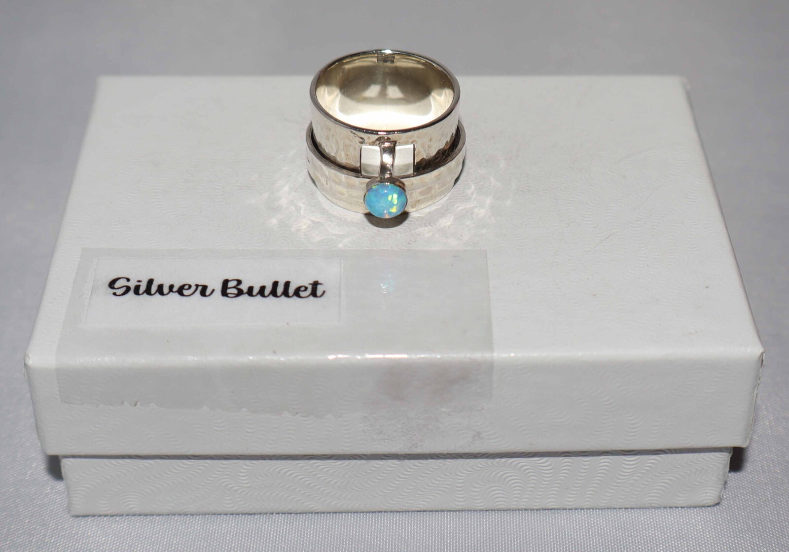 Silpada Sterling Silver Faux Blue Opal Spinner Wide Band Ring R0897 Size 6