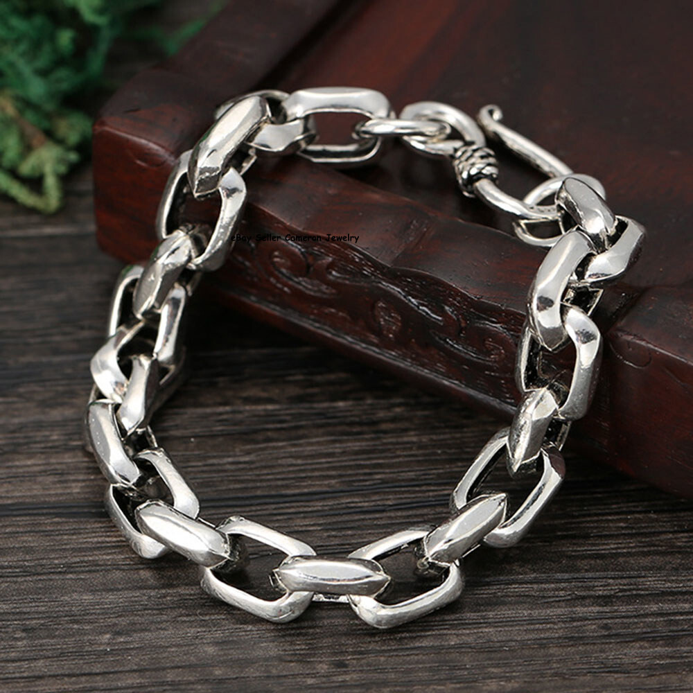Pure S925 Sterling Silver Chain 8mm Square O Link Bracelet 7.1-7.9inch L