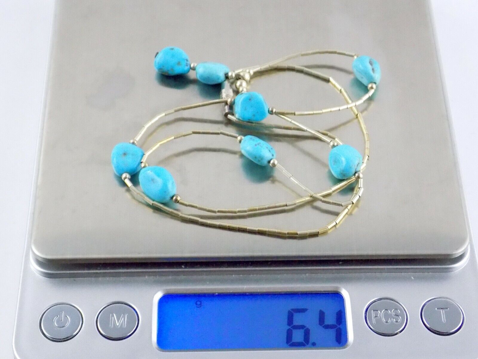 Southwestern Sterling Single Strand Turquoise Liquid Silver Necklace 6.4g 18.5In