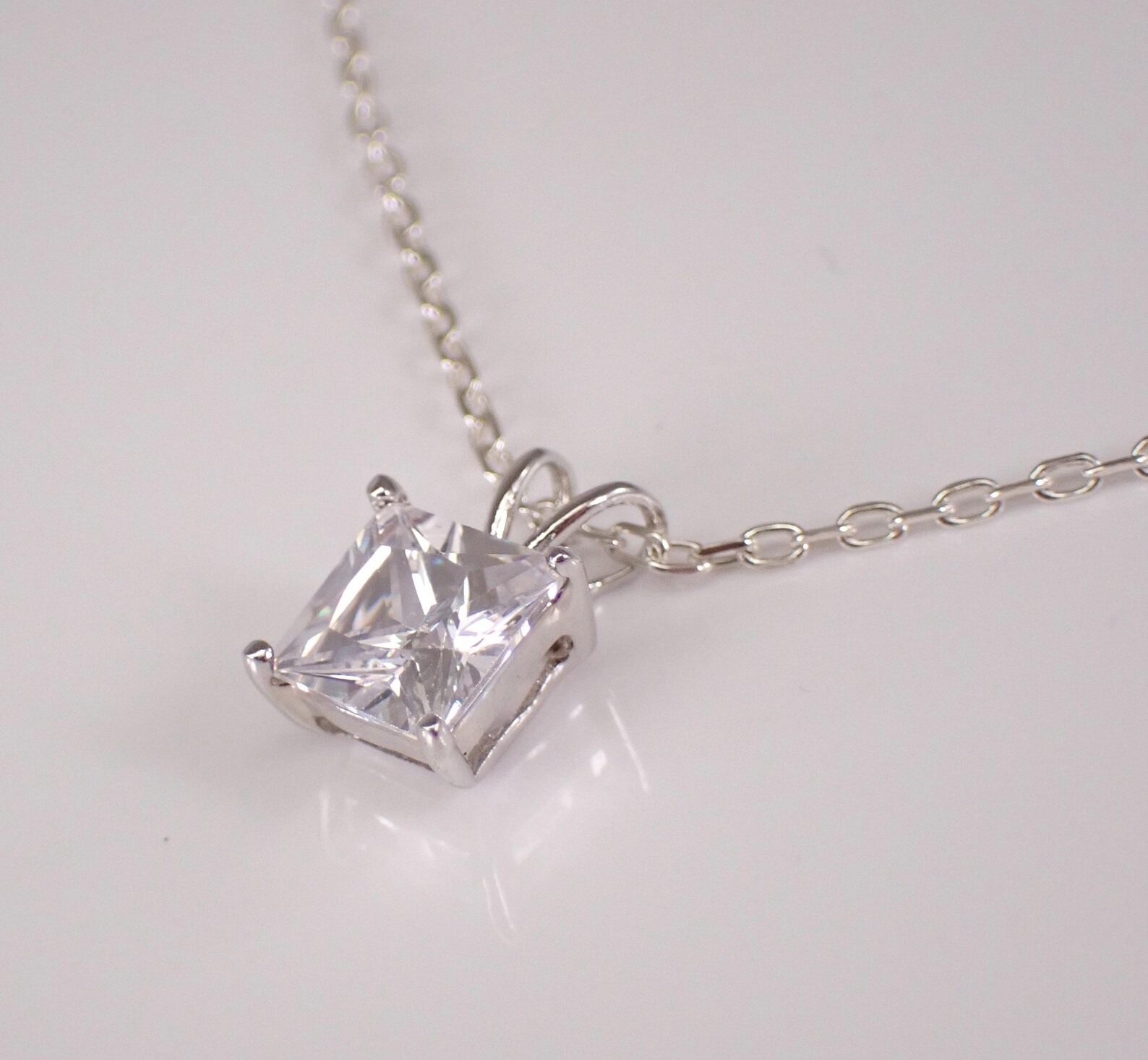1.35 Ctw Princess Cut Moissanite Pendant For Women 14k White Gold Plated.