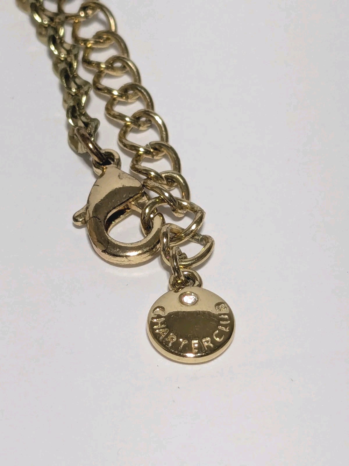 Charter Club Gold Tone Necklace With Textured & Pave Rhinestone Ring Charms 17″