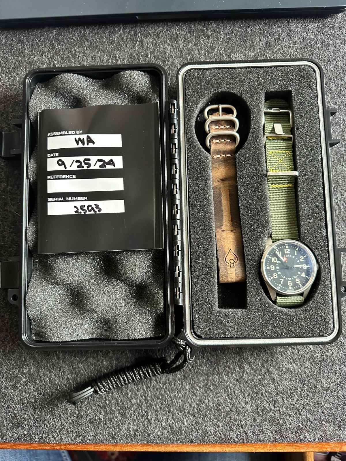 Sangin Instruments Overlord Brushed Field Watch, box, papers, WOE Strap
