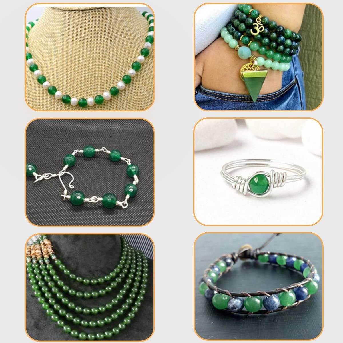 Gem-Inside Natural 8Mm Green Taiwan Jade Gemstone Loose Beads round Crystal Ener