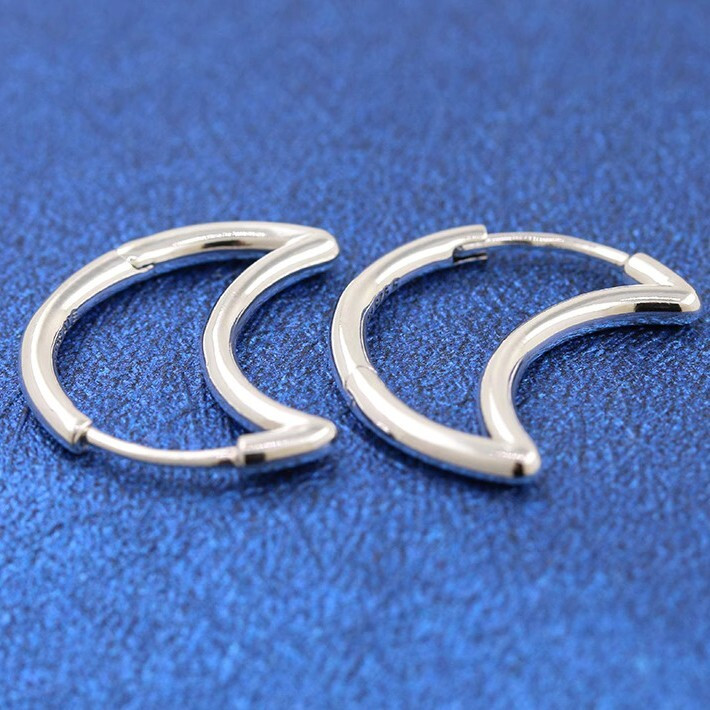 New 100% Authentic 925 Sterling Silver Crescent Moon Hoop Earrings
