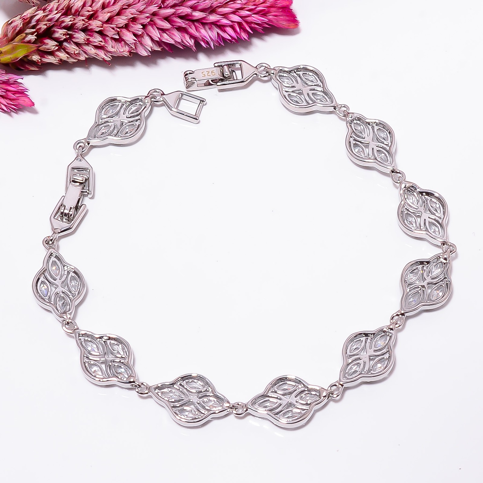 White Topaz 925 Sterling Silver Adjustable Bracelet 7-8″ B130121, Gift for her