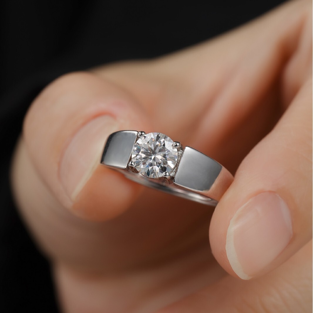 1CT 2CT Solitaire Moissanite Mens Engagement Ring Band Solid 925 Sterling Silver