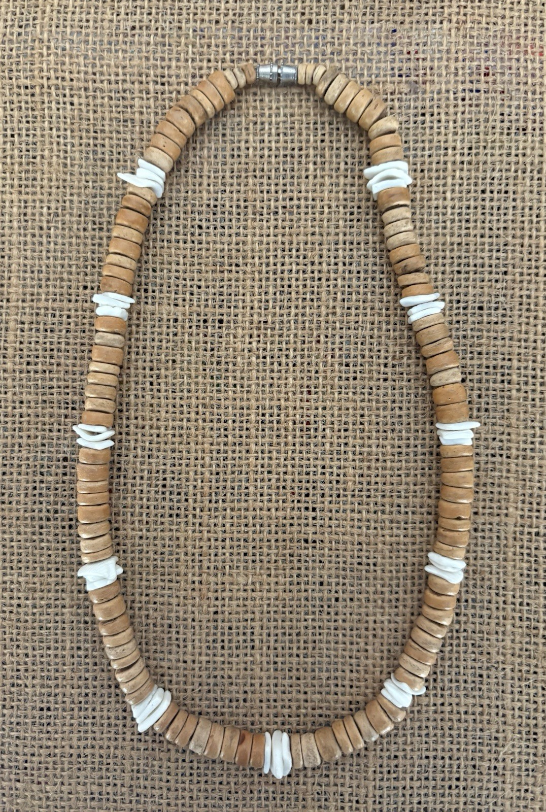 Shell Heishi Beaded Choker Necklace Brown White Ball/Bead Chain