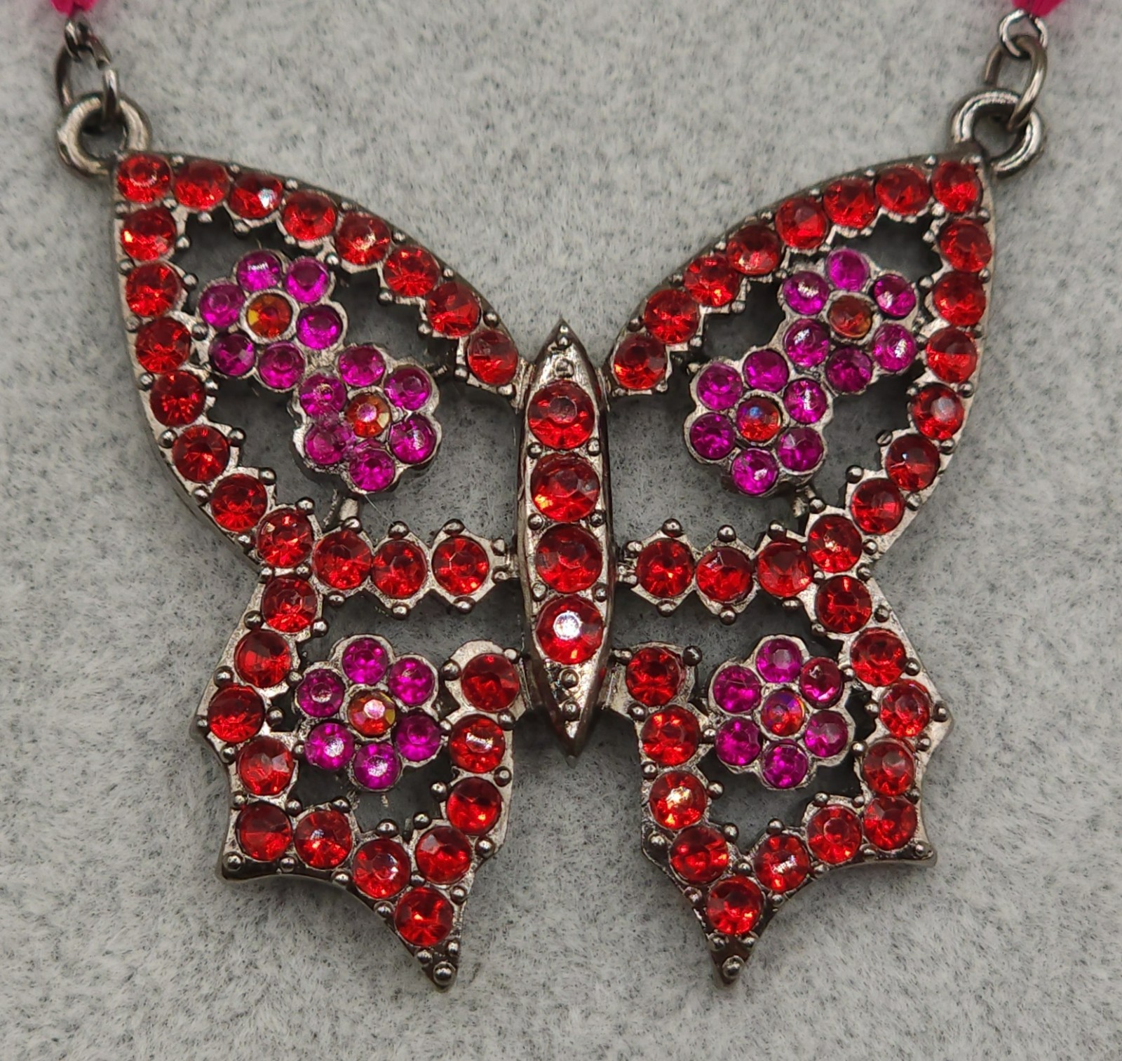 Robert Rose Vintage Butterfly Choker Necklace Red Pink Crystal Rhinestone Y2K