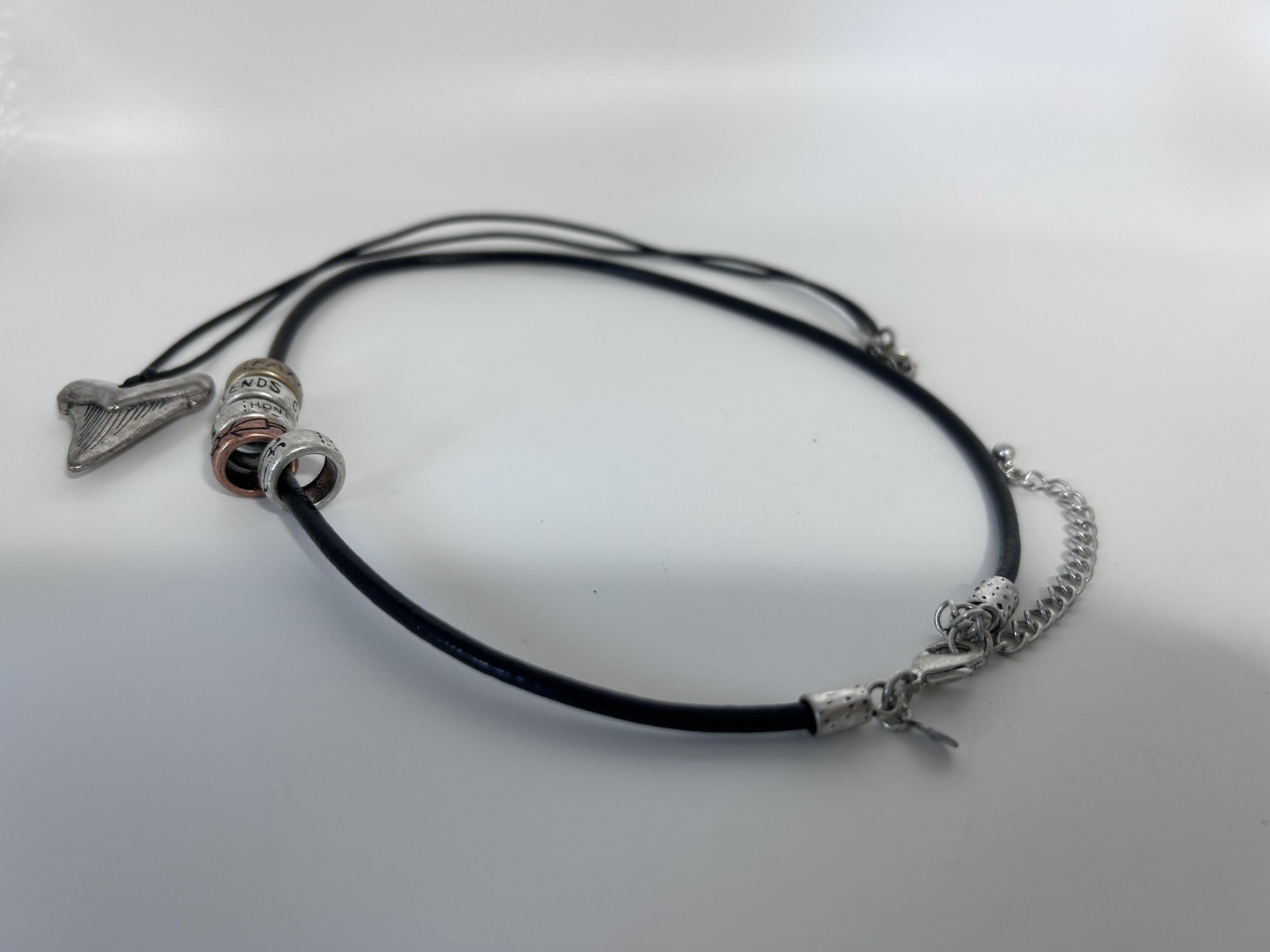 Premier Designs Necklace Black Cord Layered Shark Tooth Pendant Choker 18 In